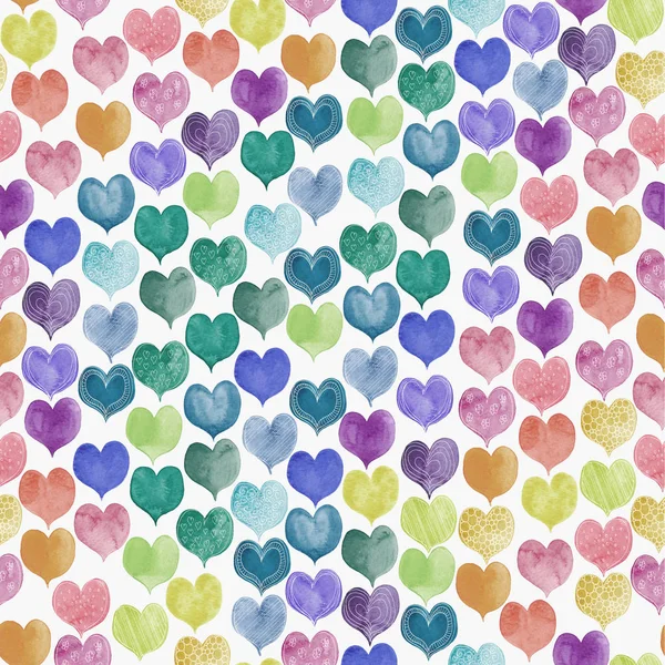 Vzor Bezešvé Barevné Ručně Malované Srdce Aqua Barvu Lze Použít — Stock fotografie