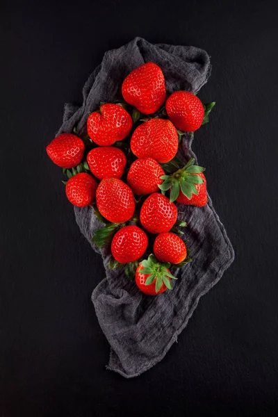 Fresh Ripe Strawberries Napkin Slate Plate Kitchen Table Can Used — Stock Photo, Image