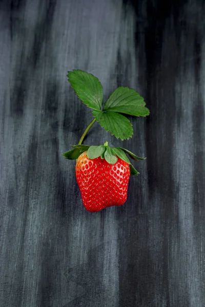 Fraise Mûre Unique Sur Une Table Cuisine Plaque Bois Peut — Photo