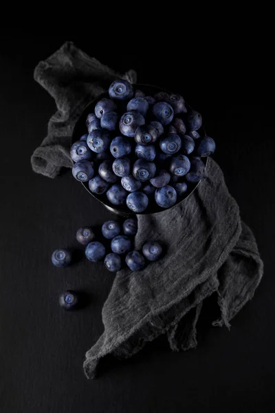 Fresh Ripe Blueberries Napkin Slate Plate Kitchen Table Can Used — ストック写真