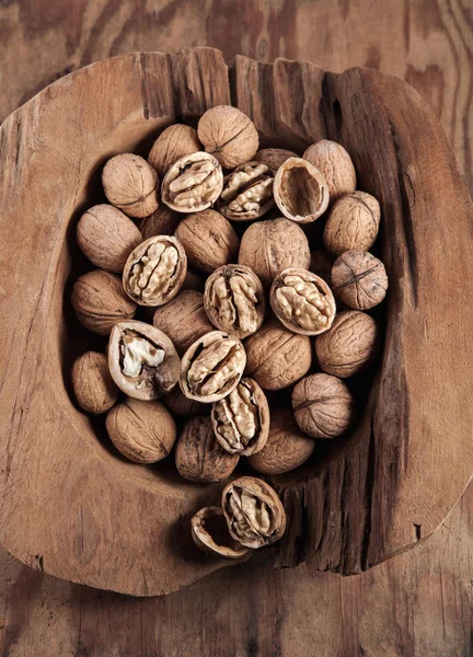 Komplet Vlašské Ořechy Rezavý Dřevo Stůl Lze Použít Jako Pozadí — Stock fotografie