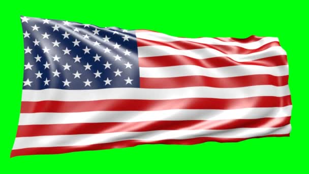 Animation Του Αμερικανικού Flagg Κινείται Στο Αέρα Στην Πράσινη Οθόνη — Αρχείο Βίντεο