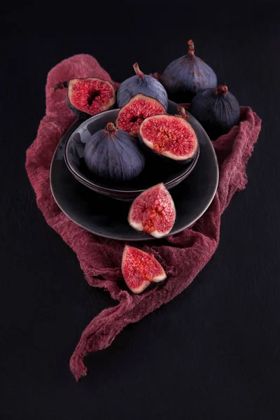 Figues Fraîches Mûres Photographie Nourriture Rustique Sur Table Cuisine Plaque — Photo