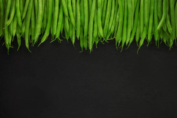 Fresh Green Princess Beans Dark Slate Kitchen Plate Rusty Shabby — Stock Photo, Image