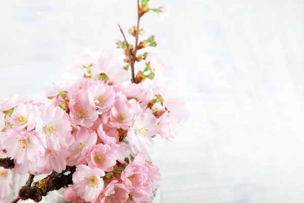 Adorables Flores Flor Cerezo Sobre Fondo Madera Blanca Espacio Libre — Foto de Stock