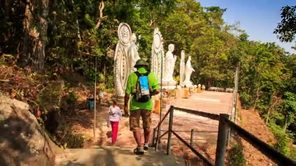 Туристи дійти до відкритий кам'яні статуї Бога — стокове відео