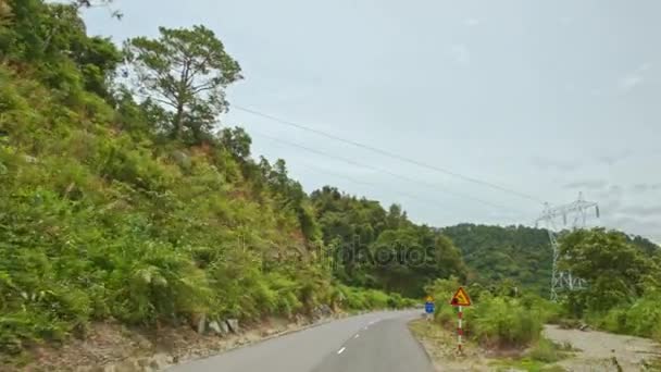 道路過去の高圧送電鉄塔 — ストック動画