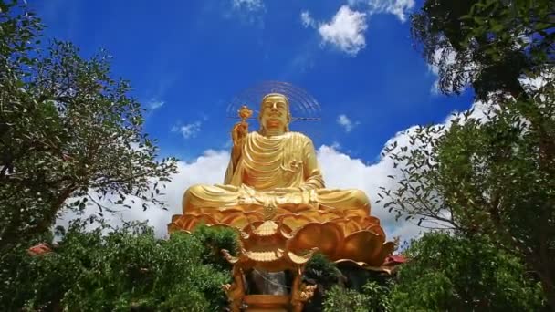 Grande statua in oro buddha — Video Stock