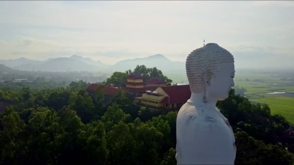 Boeddhabeeld in de buurt van boeddhistische tempel en dorp — Stockvideo