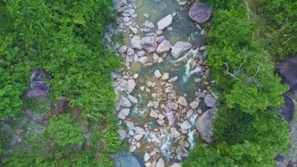Mountain river med klippor och vattenfall kaskad — Stockvideo