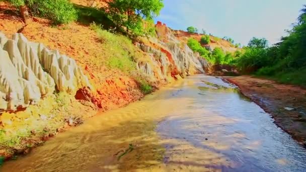 Fairy stream bank with orange slopes speckled — Stock Video