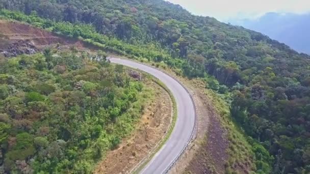Bergweg onder rondom tropische bossen — Stockvideo