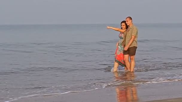 Couple walking on tropical beach — Stock Video