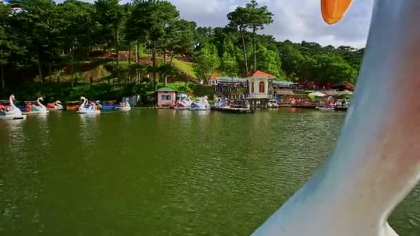 天鹅船在湖里游泳 — 图库视频影像