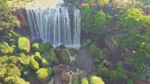 Beroemde waterval uitgevoerd onder tropische planten — Stockvideo