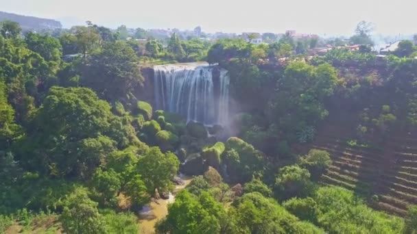 Chute d'eau célèbre courant parmi les plantes tropicales — Video