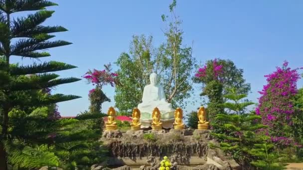 Religiös statyer gården i berömda pagoda — Stockvideo