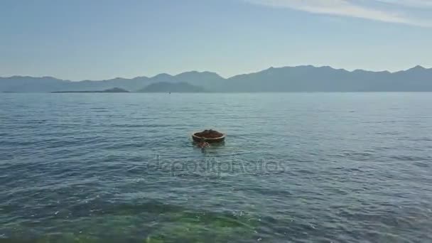 Man gathering algae in transparent sea — Stock Video
