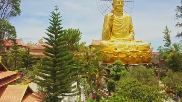 Riesige Buddha-Skulptur zwischen tropischen Bäumen — Stockvideo