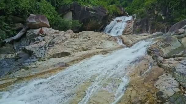 Маленький водопад в горном лесу — стоковое видео