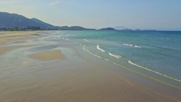 Playa de arena con palmeras y océano azul — Vídeo de stock