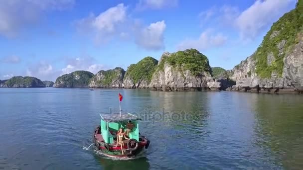Bateau de tourisme naviguant dans la baie tranquille — Video