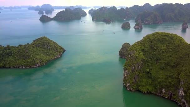 Fantastic Upper View Large Small Whimsical High Rocky Forestry Islands — Stock Video