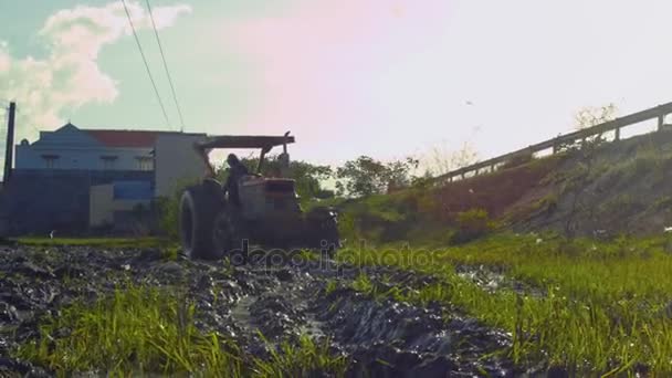 Nha Trang Vietnam Noviembre 2017 Conductor Del Tractor Retrocede Campo — Vídeo de stock