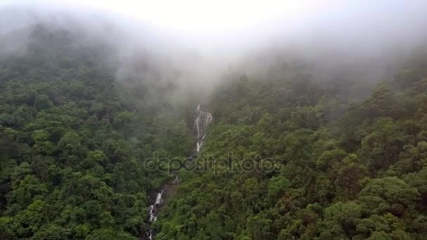 Drone Visar Bildmässigt Mountain River Slingrande Canyon Djup Dimma Faller — Stockvideo