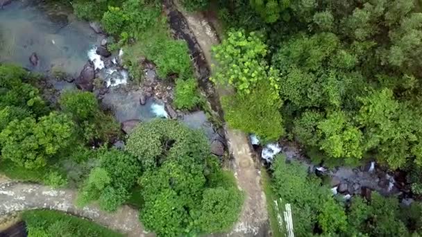 Havadan Görünümü Kirli Yere Yol Boyunca Hızlı Dağ Nehir Tropikal — Stok video
