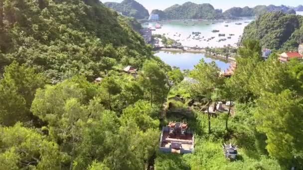 Dron Hızlı Harika Antik Tapınağı Pagoda Çatılar Yeşil Tepelerin Arasında — Stok video