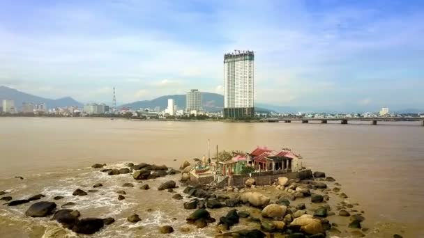 View Old Buddhist Temple Houses Plain Island Waters City Hotel — Stock Video