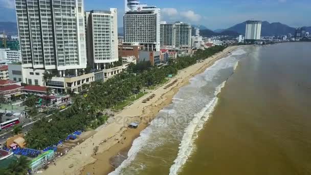 Aerial View Long Green Park Strip Yellow Sea Beach High — Stock Video