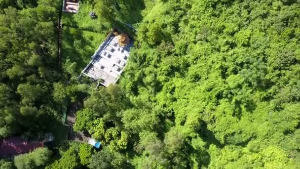 Havadan Görünümü Güzel Budist Tapınağı Kırmızı Pagodadan Resimsel Yeşil Ağaçların — Stok video