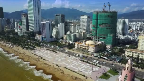 Pictorial View Resort City Unfinished Hotel Torn Building Nets Heavy — Stock Video