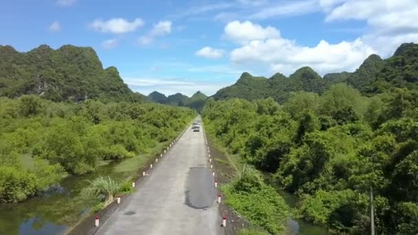 Maravillosa Vista Aérea Moderna Carretera Que Extiende Entre Pantano Asiático — Vídeos de Stock