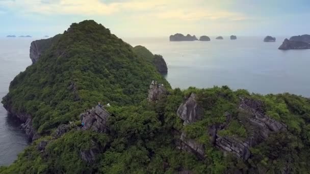 Long Cat Vietnam August 2017 Flycam Moves Large Steep Mountain — Stock Video