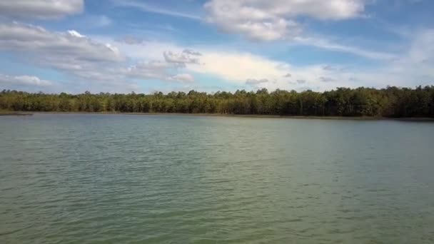 Voo Perto Belo Grande Lago Com Água Ondulante Contra Floresta — Vídeo de Stock