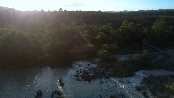 Úžasné Letecké Panorama Široká Klidná Řeka Mezi Hluboké Tropické Džungle — Stock video