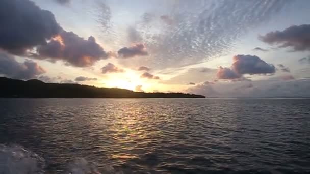 Sun Rises Clouds Stormy Sea Background Small Island — Stock Video