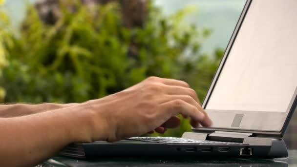 Computer Programmer Hands Type Fast Notebook Keyboard Creating Useful Application — Stock Video