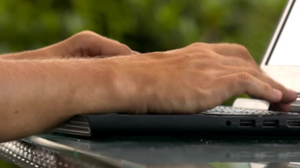 Macro Professional Computer Programmer Hands Work Fast Laptop Black Keyboard — Stock Video