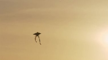 altın rengi içine büyüleyici gün batımı resim gökyüzü karşı hızlı Rüzgar nefes altında uçurtma sinekler