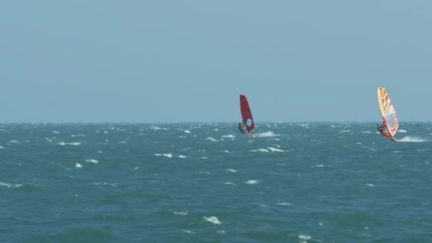 Mui Vietnam Marzo 2018 Windsurfisti Tavole Colorate Navigano Sotto Forte — Video Stock