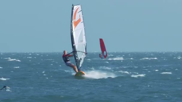 Mui Vietnam March 2018 Close View Windsurfer Jumps Board Turning — Stock Video