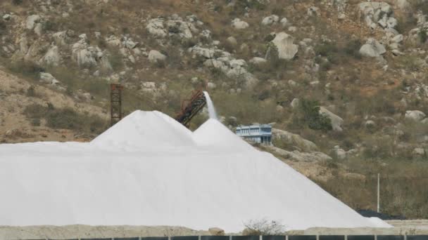 Stor Vit Salt Högen Hälls Moderna Kombinera Maskinen Marken Mot — Stockvideo