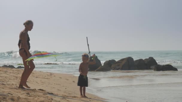 Mother Daughter Fly Kite — Stock Video