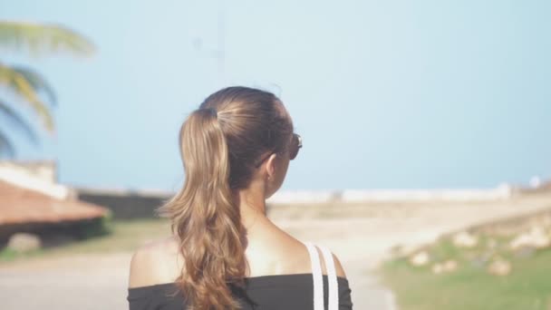 Дівчина Хвостом Прогулюється Місцю Всесвітньої Спадщини Насолоджується Пейзажем Повільним Рухом — стокове відео