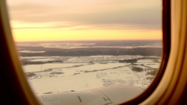 View from window of boundless field during plane taxiing — Stock Video