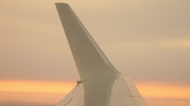 Flugzeug weißes Winglet gegen schönen Morgenhimmel — Stockvideo